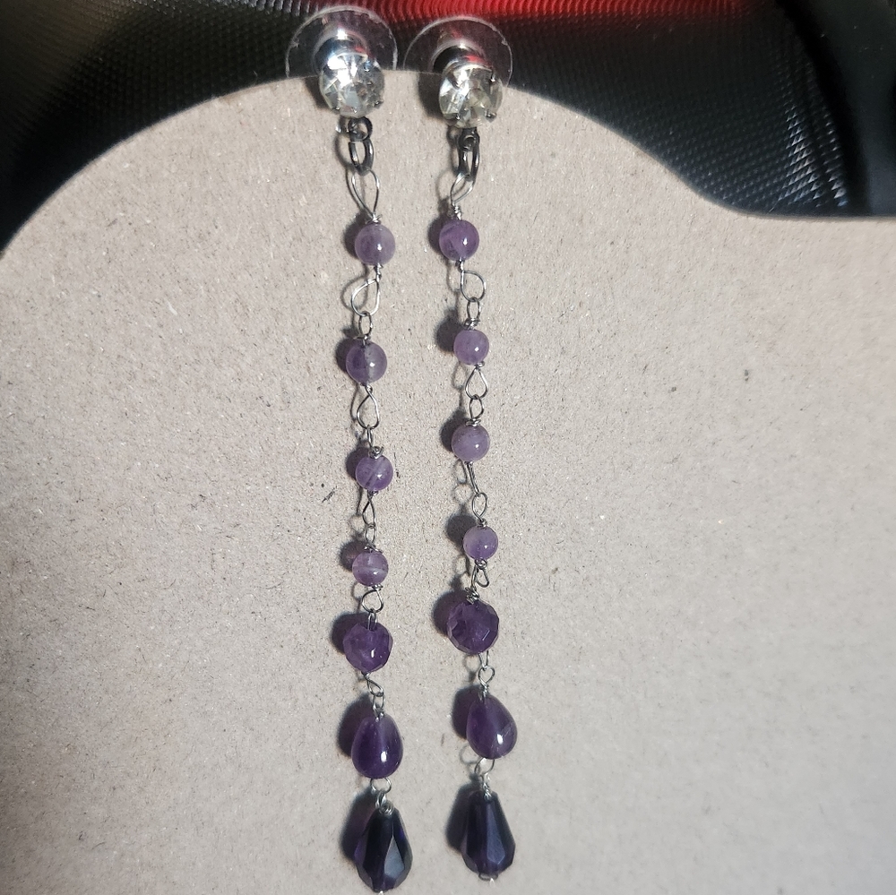 4" Silver Tone Stud Glass Bead Dangle Earrings Tony Alexander Jewelry